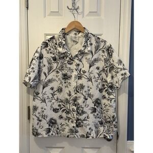 Hot Cotton Marc Ware W 1X Linen Cotton Boho Black White Floral Top USA Beachy